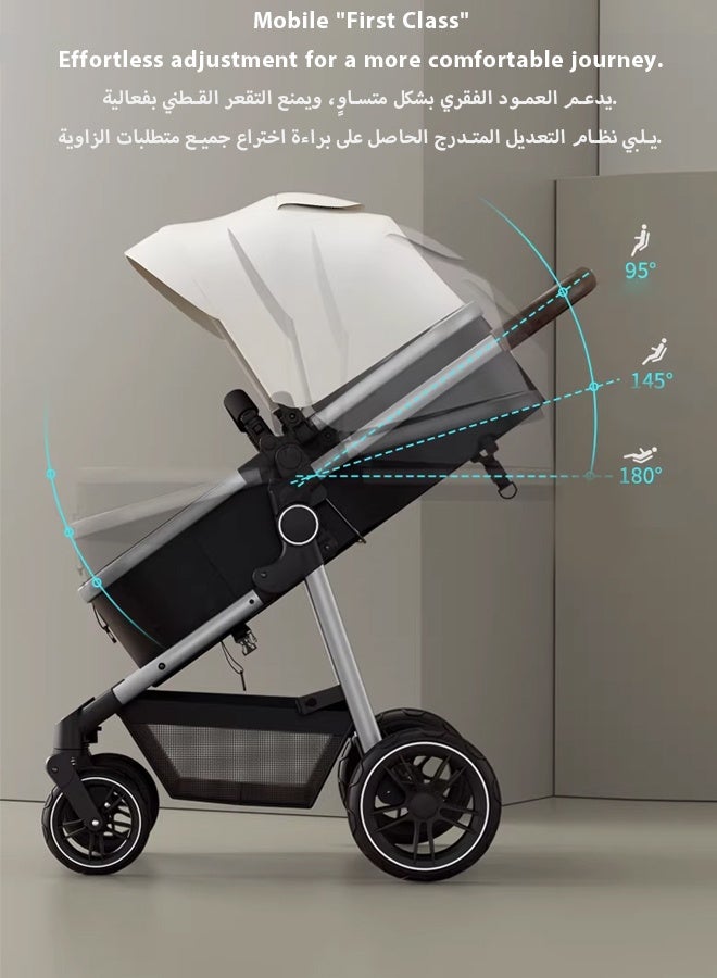 كيديليو عربة أطفال 3 في 1، مقصورة سفر متعددة الوظائف للمواليد الجدد، عربة أطفال قابلة للطي بيد واحدة للرضع، عربة أطفال مرتفعة للأطفال الصغار بعجلات مطاطية، طبق طعام، حصيرة تبريد، ناموسية، وغيرها من الملحقات - Image 3